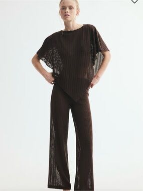 H&M Khaki Green Ribbed Knit Matching Light Weight Set: Sweater and Pants